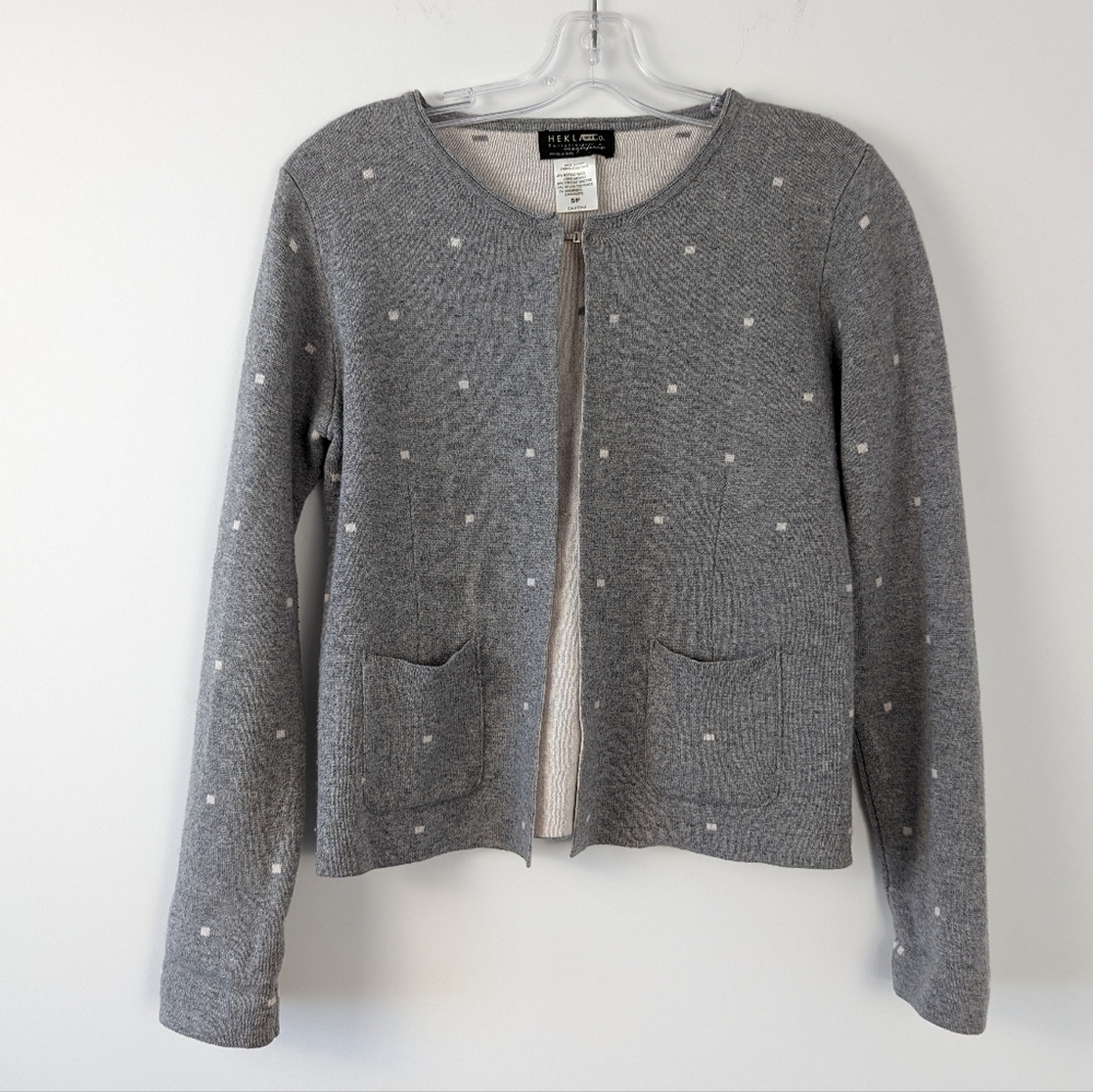 HEKLA & Co. Italian Merino Wool & Cashmere Zip Cardigan Size Small Gray